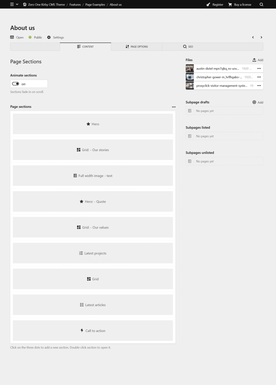 Page Builder panel preview